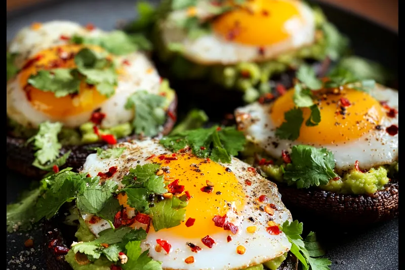 Fresh ingredients for Avocado Egg Stuffed Mushrooms