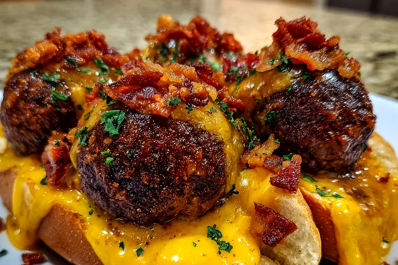 Cooking process for Bacon Cheddar Meatball Subs