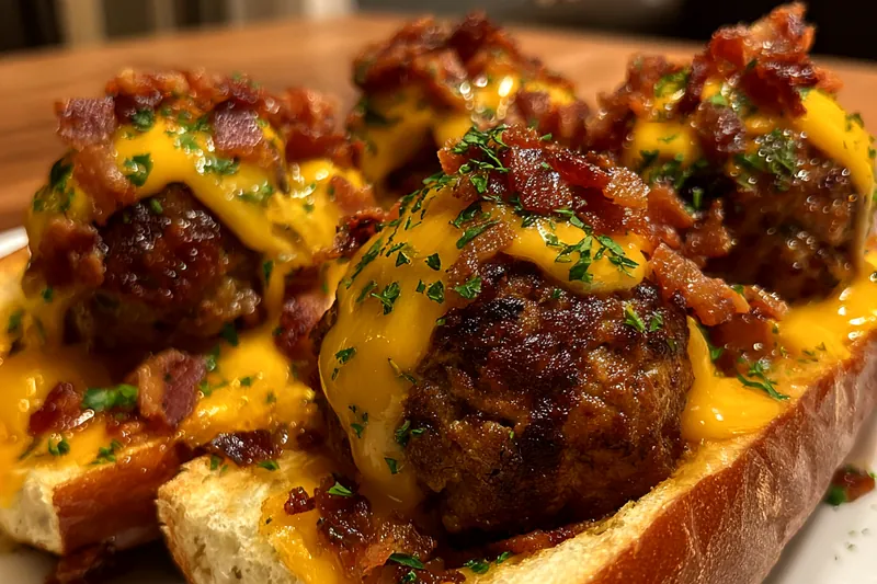 Fresh ingredients for Bacon Cheddar Meatball Subs