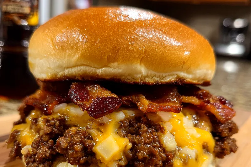 Fresh ingredients for Bacon Cheese Sloppy Sandwich