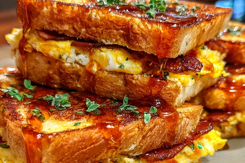 Cooking process for Bacon Syrup Breakfast Sandwich