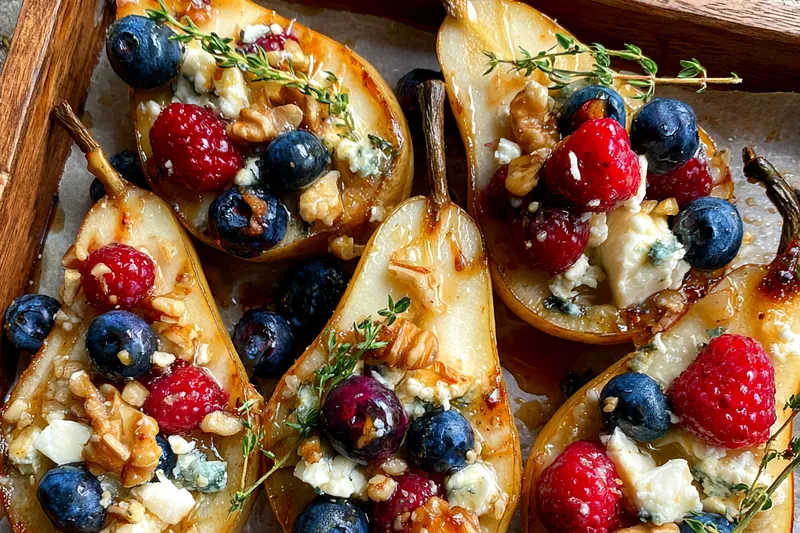 Fresh ingredients for Baked Pears with Berries and Nuts