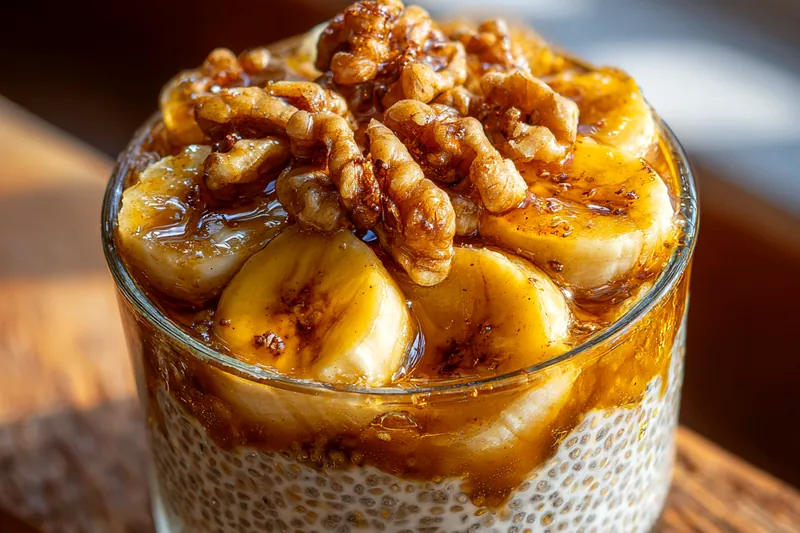 An assortment of ingredients for Decadent Banana Chia Delight, including bananas, chia seeds, and almond milk.