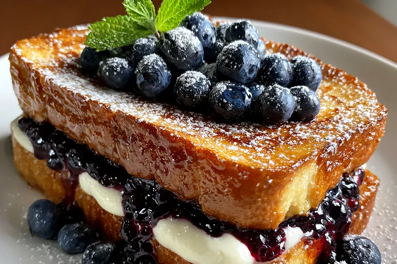 Cooking process for Blueberry Cream French Toast
