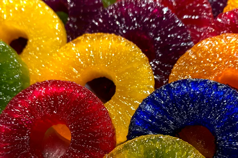 Fresh ingredients for Candied Rainbow Pineapple Rings
