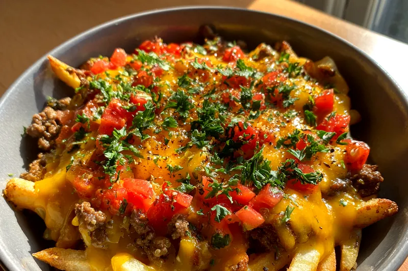 Fresh ingredients for Cheesy Beef Fry Bake