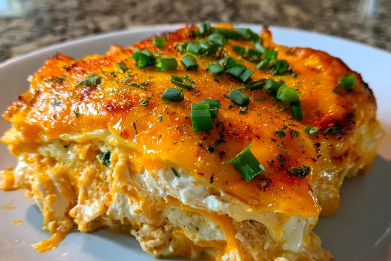 Chef Mitchell layering the Buffalo Ranch Lasagna Delight with precision and care.
