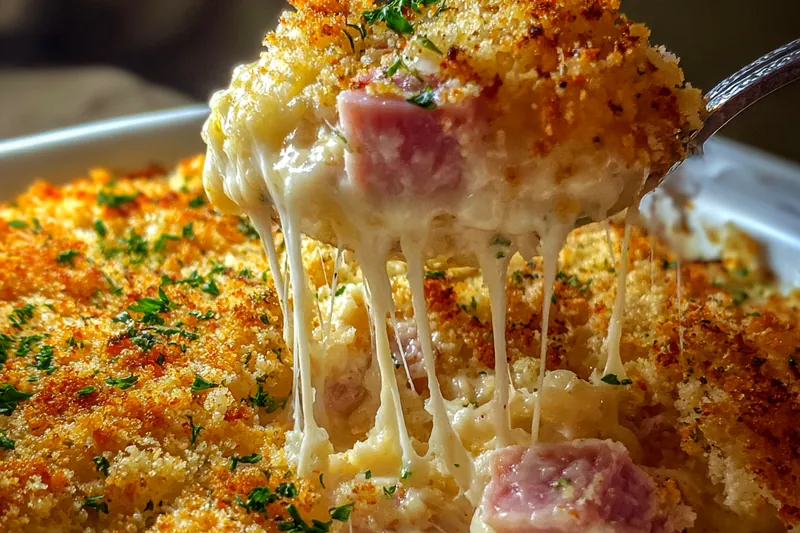 Fresh ingredients for Cheesy Ham and Chicken Bake