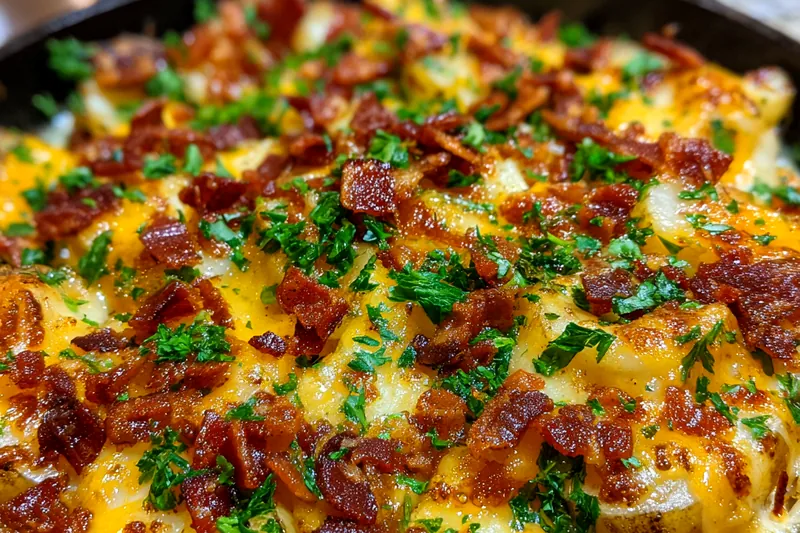 The process of mixing ingredients for Creamy Cheesy Potato Delight in a large bowl.