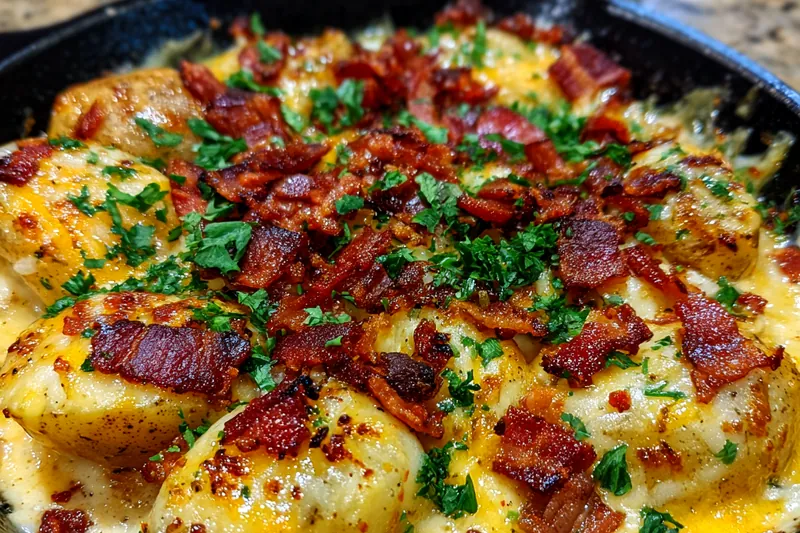 An assortment of ingredients for Creamy Cheesy Potato Delight laid out on a kitchen counter.