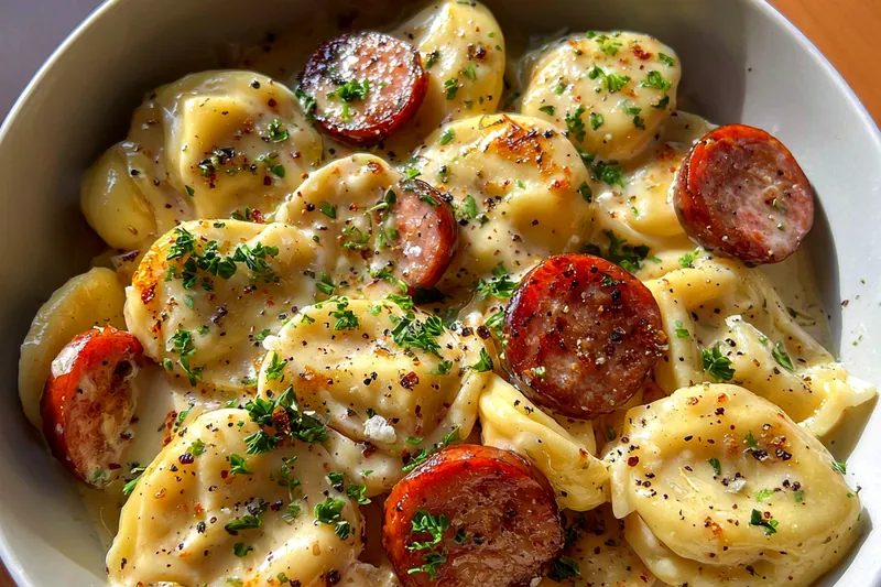 Cooking process for Cheesy Sausage Pasta Delight