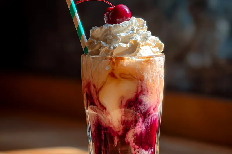 Fresh ingredients for Cherry Cream Swirl Beverage