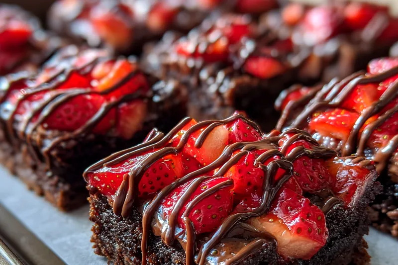 Fresh ingredients for Chocolate Strawberry Brownie Squares