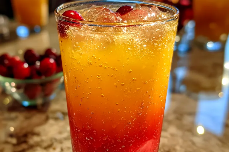 A beautiful presentation of serving Festive Christmas Punch in glasses with ice.