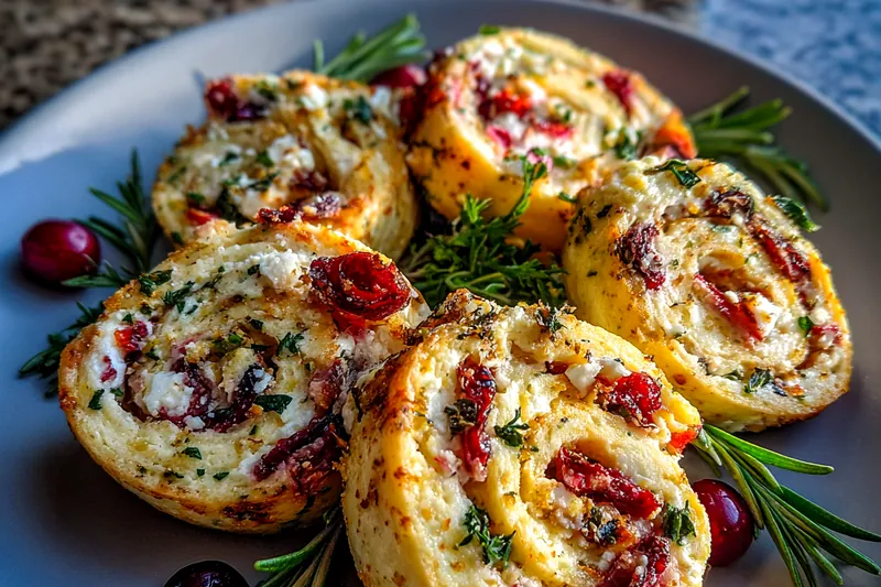 A colorful array of ingredients for Cranberry Feta Pinwheels Delight including tortillas, spinach, cranberries, and feta.