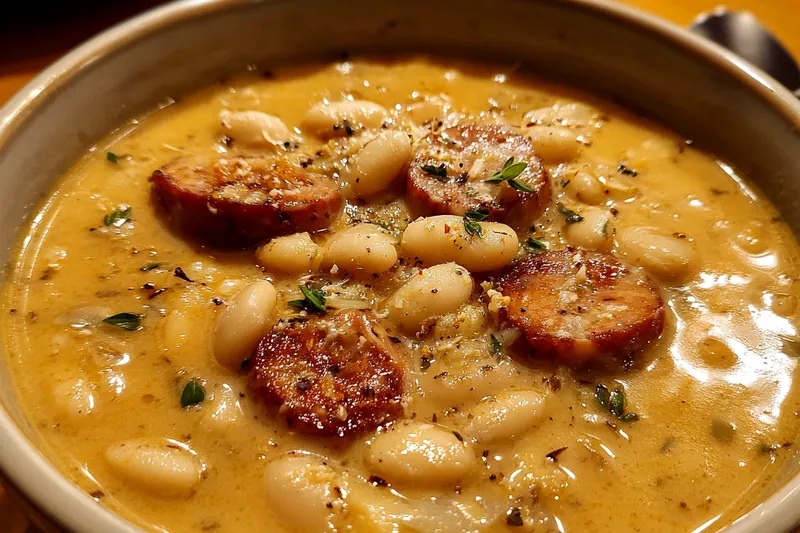 Cooking process for Creamy Bean and Sausage Delight