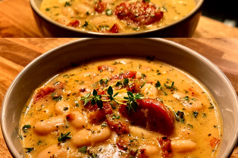 Fresh ingredients for Creamy Bean and Sausage Delight