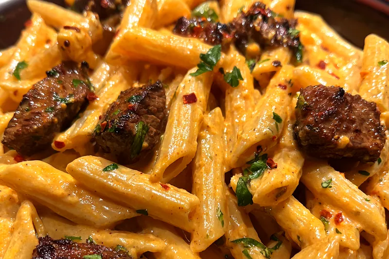 Fresh ingredients for Creamy Cajun Steak Pasta