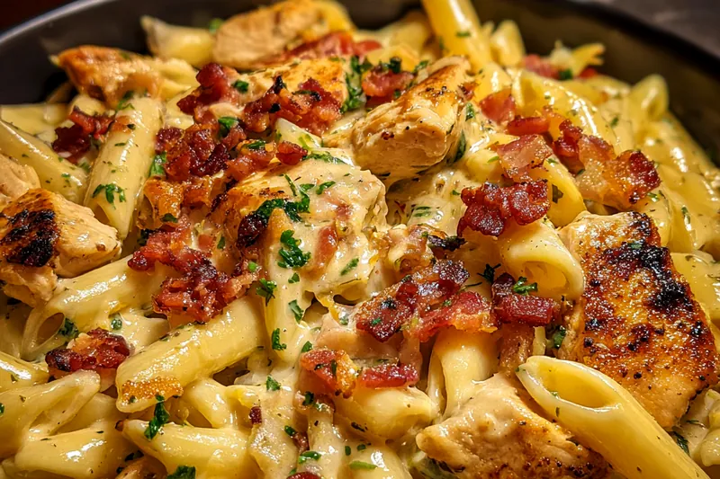 Cooking process for Creamy Chicken Bacon Pasta
