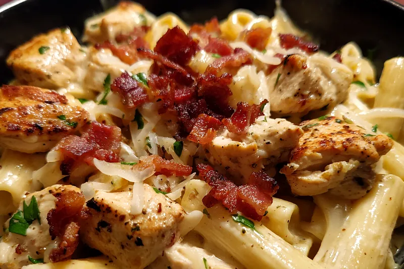 Fresh ingredients for Creamy Chicken Bacon Pasta