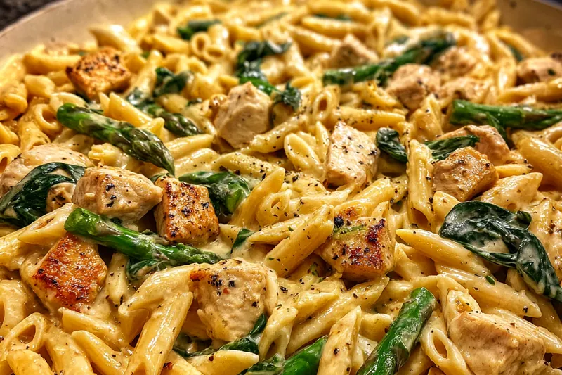 Cooking process for Creamy Chicken Orzo with Asparagus Dinner