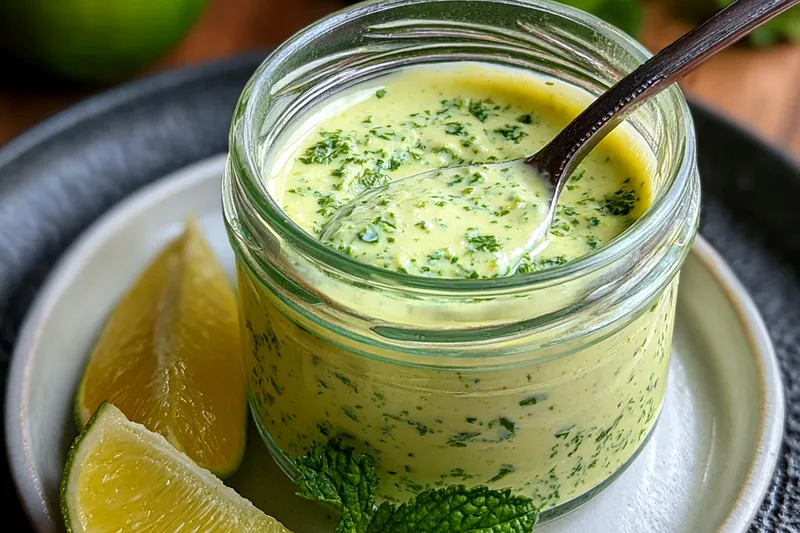 Step-by-step process of making Zesty Cilantro Garlic Dipping Sauce, showcasing the mixing of ingredients.