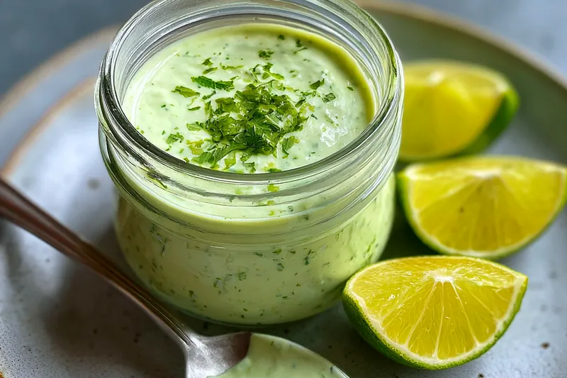 Chef blending Easy Creamy Cilantro Sauce in a high-speed blender, showcasing the creamy mixture.