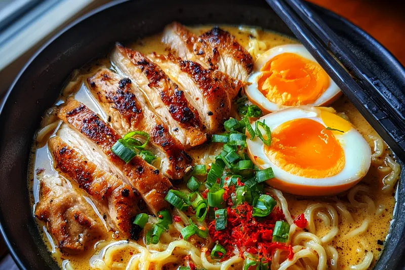 Fresh ingredients for Creamy Garlic Chicken Ramen
