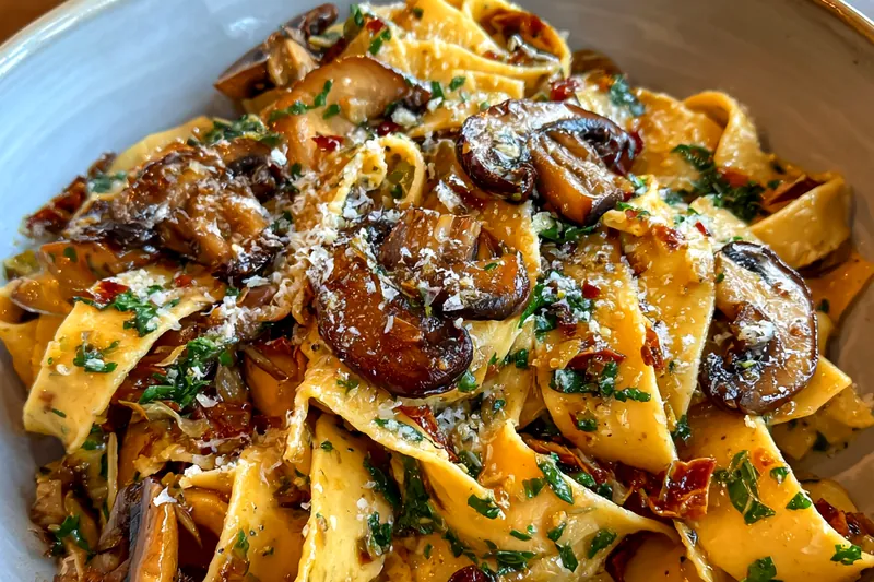 Cooking process for Creamy Garlic Mushroom Pasta