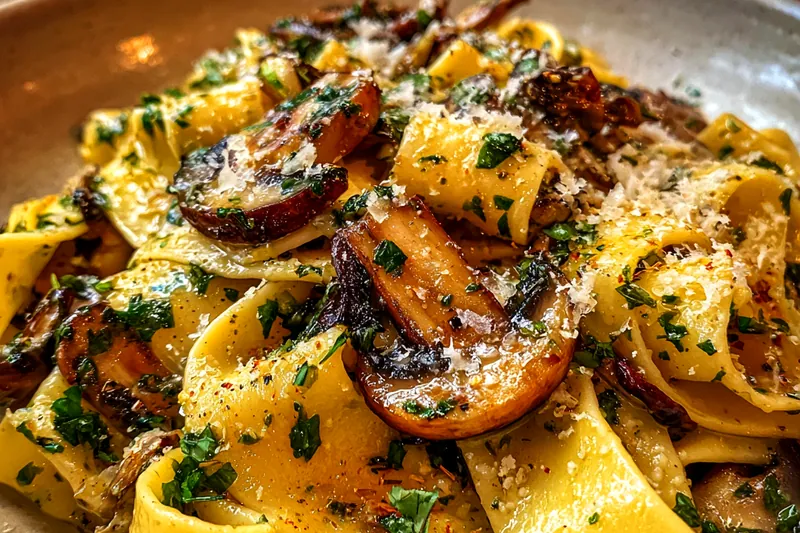 Fresh ingredients for Creamy Garlic Mushroom Pasta