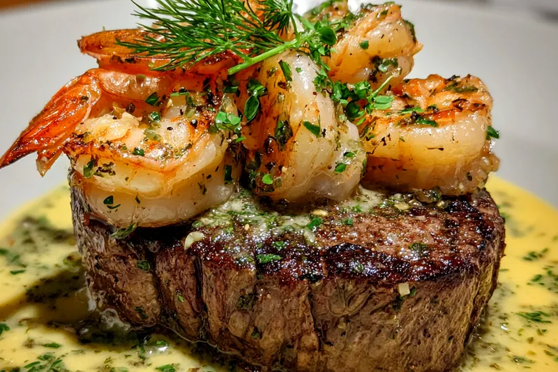 Fresh ingredients for Creamy Garlic Steak and Shrimp