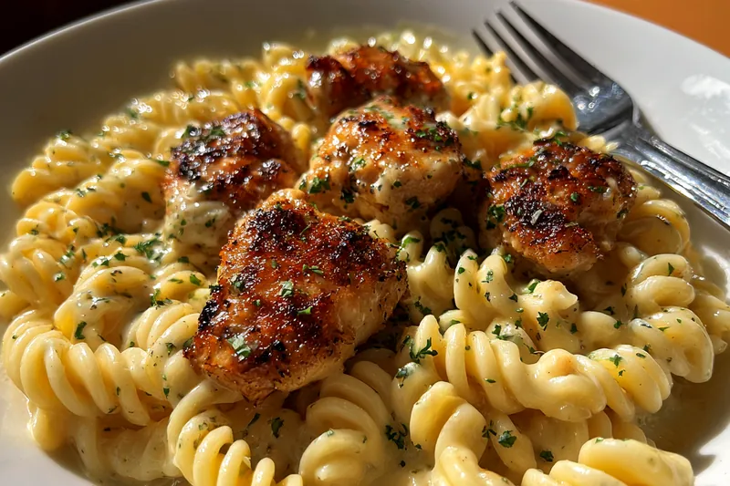 Cooking process for Creamy Herb Chicken Pasta