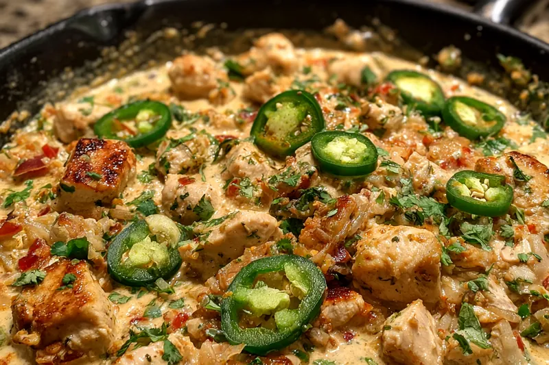 Assorted fresh ingredients for Spicy Creamy Chicken Delight, including chicken, herbs, and spices arranged neatly.