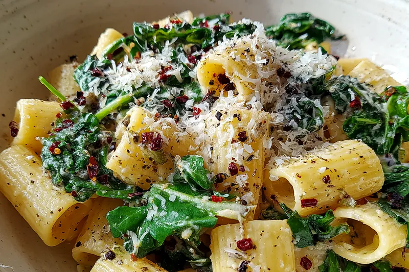 Cooking process for Creamy Lemon Pasta with Fresh Arugula
