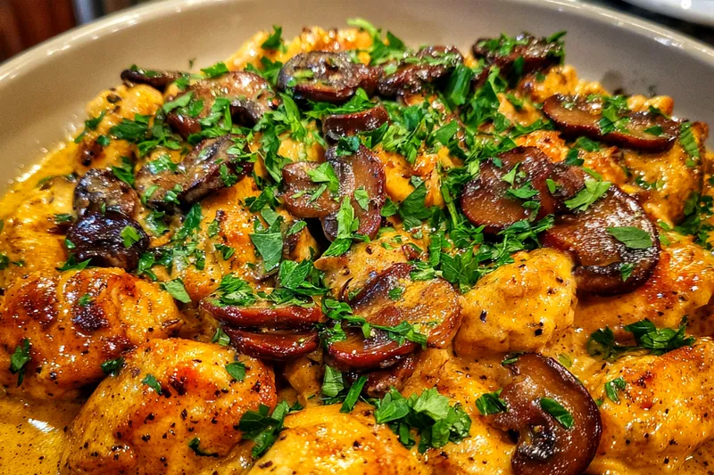 Fresh ingredients for Creamy Mushroom Chicken Delight