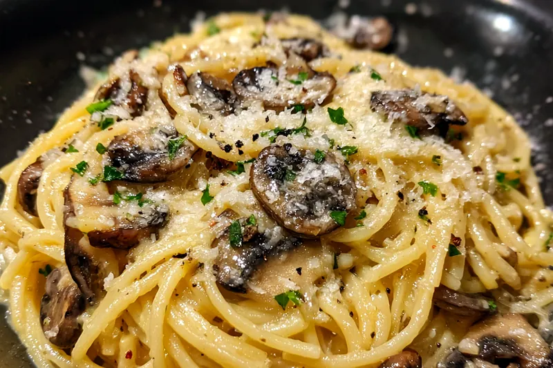 Cooking process for Creamy Mushroom Pasta Delight