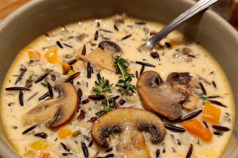Cooking process for Creamy Mushroom Wild Rice Soup