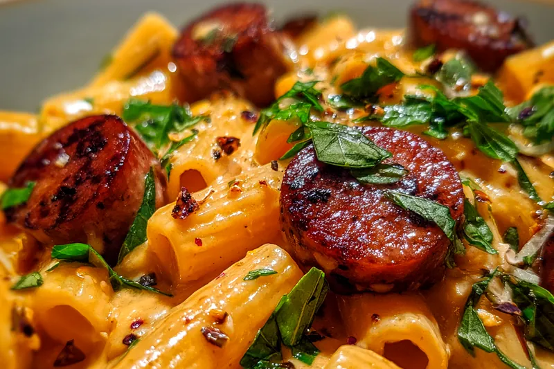 Cooking process for Creamy Sausage Pasta Delight