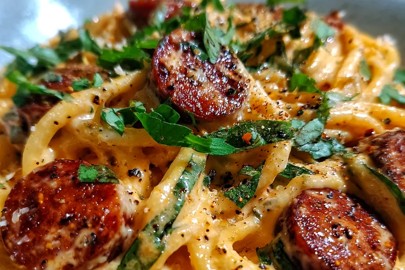 Fresh ingredients for Creamy Sausage Pasta Delight