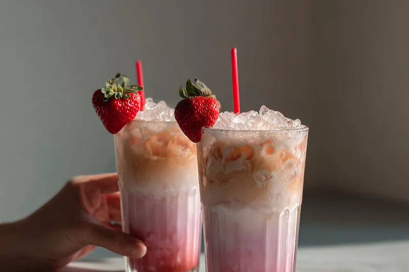 Fresh ingredients for Creamy Strawberry Soda