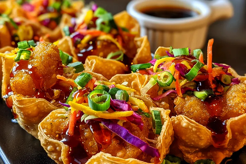 Cooking process for Crispy Chicken Wonton Tacos
