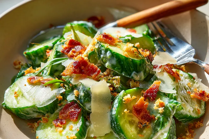 Cooking process for Crispy Cucumber Caesar