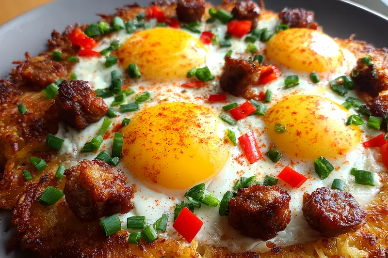 Cooking process for Crispy Hash Brown Breakfast Pizza