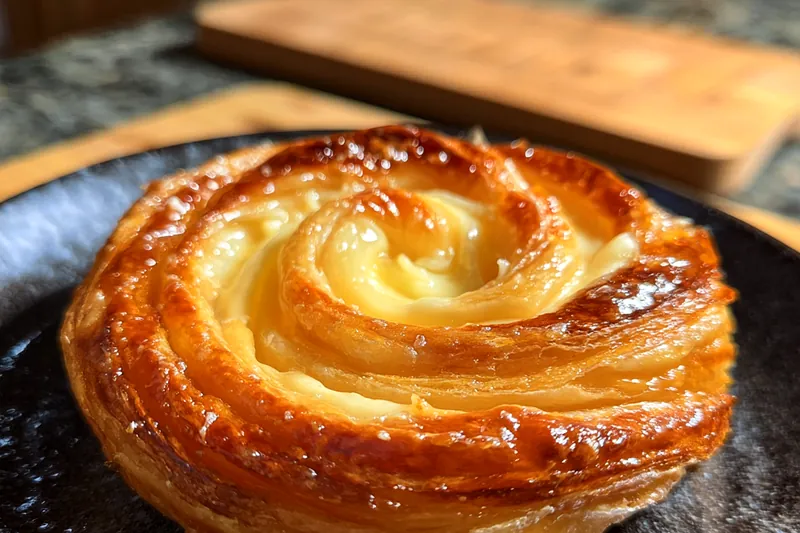 A colorful array of ingredients including puff pastry, cream cheese, and fresh fruit preserves.