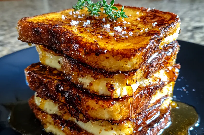 Chef Mitchell demonstrating the cooking process for Decadent Crème Brûlée Toast in the kitchen.