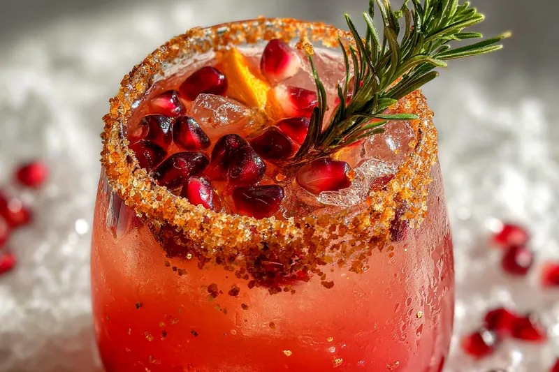 Simmering cranberry, pomegranate, and orange juice with spices in a saucepan