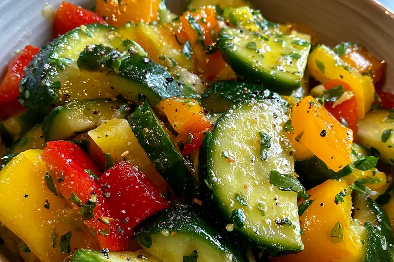 Fresh ingredients for Fresh Cucumber Pepper Medley