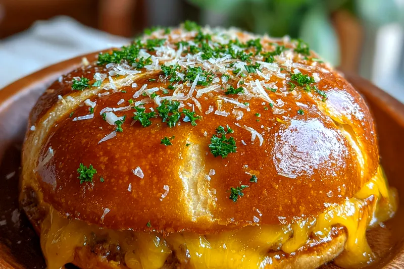 A chef sizzling Savory Garlic Cheeseburger Bites in a skillet, showcasing the cooking process.