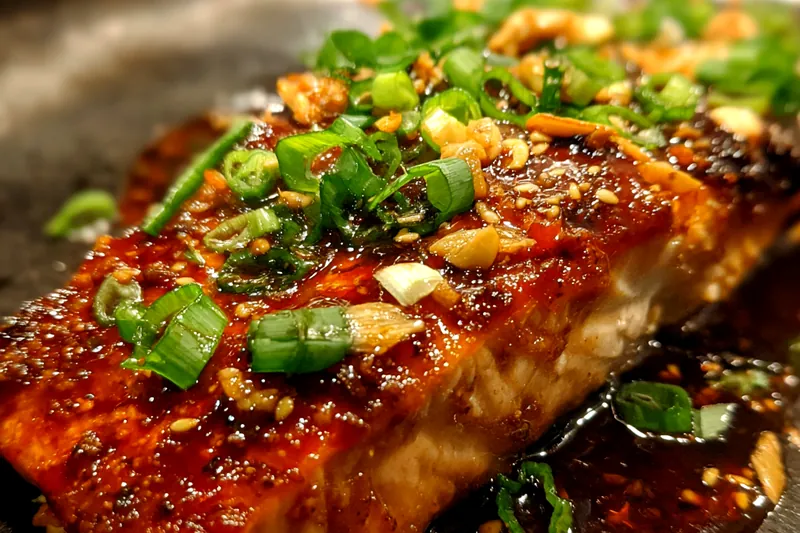 Fresh ingredients for Glazed Salmon with Scallions