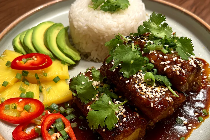 Cooking process for Glazed Sesame Chicken Stack